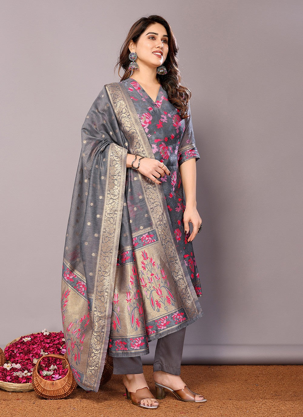 Chanderi , Cotton Salwar Suit - T3069