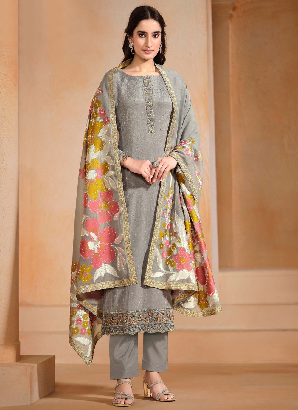 Chiffon, Chinon Salwar Suit - T4110