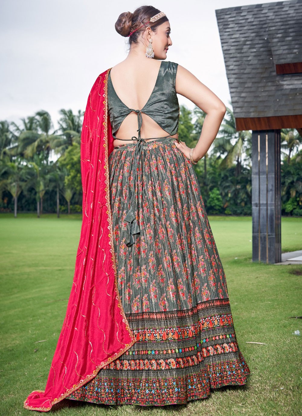 Digital Print Chinon Lehenga - L3127