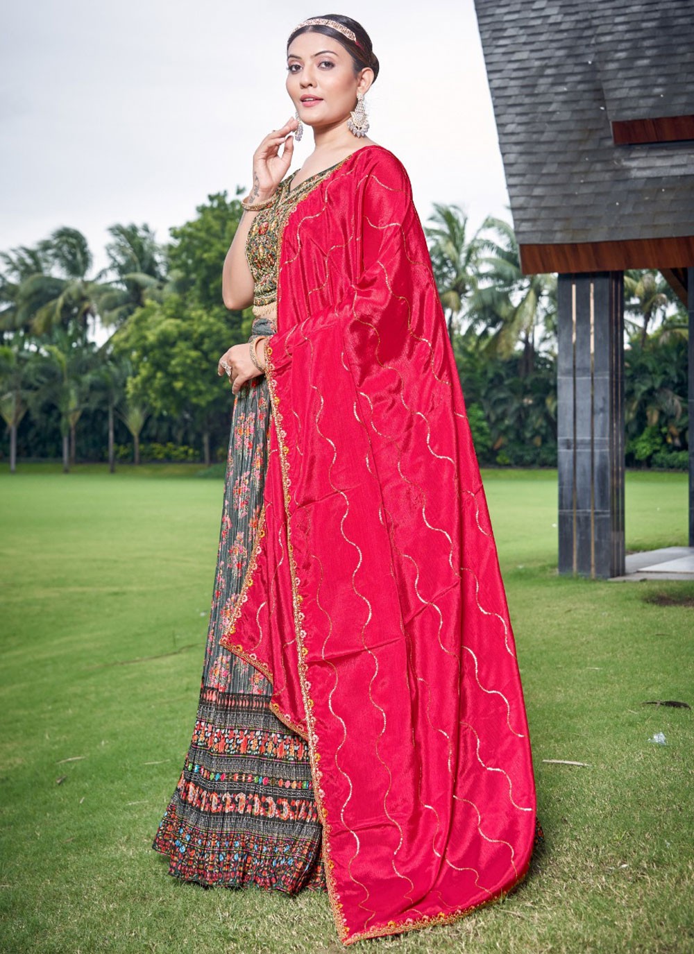 Digital Print Chinon Lehenga - L3127