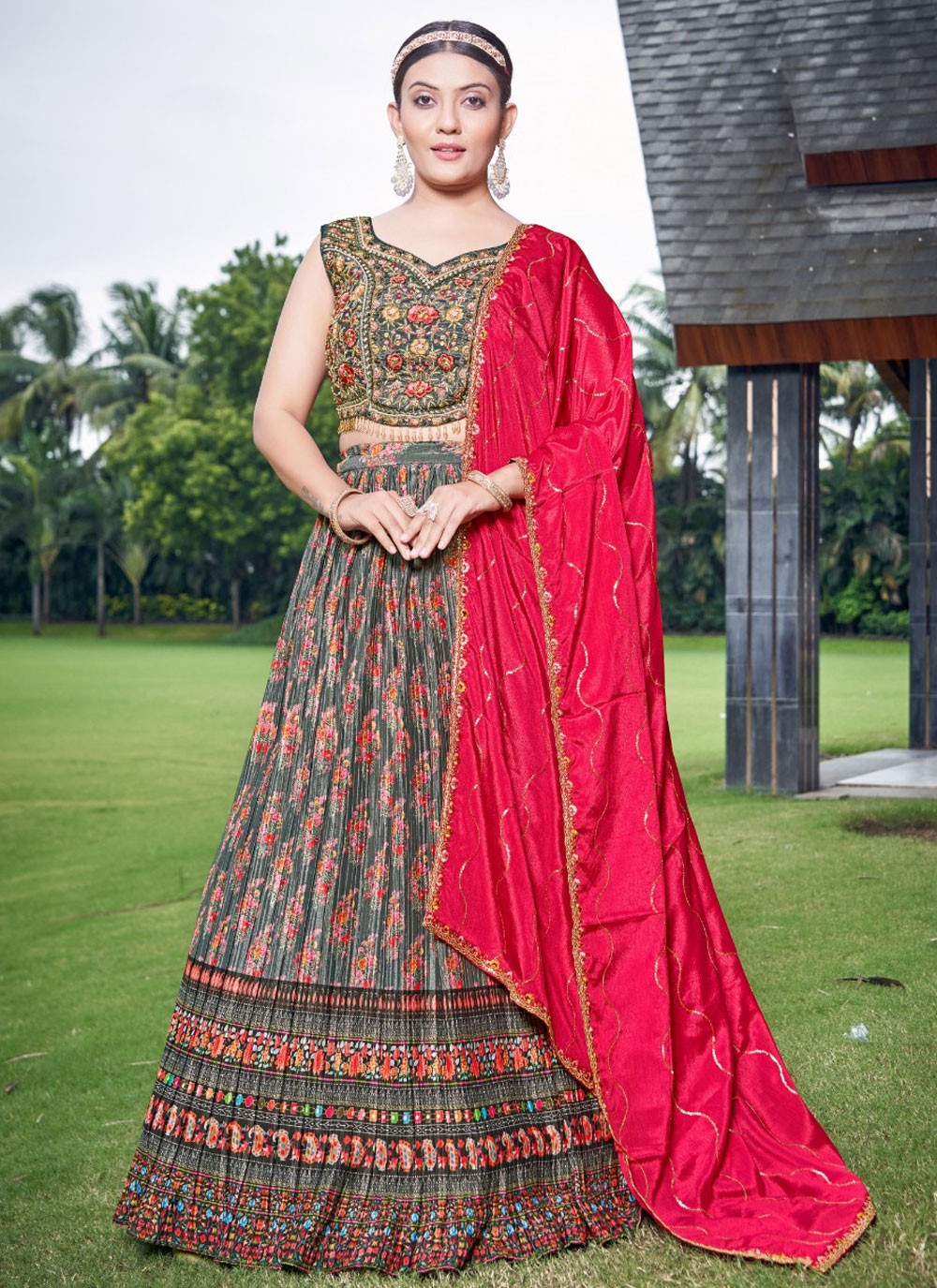 Digital Print Chinon Lehenga - L3127