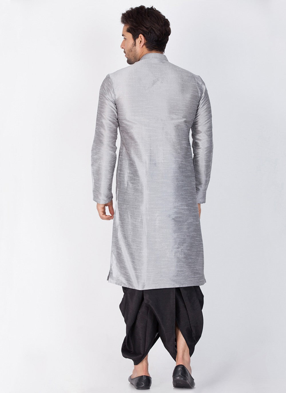 Plain Banarasi Silk Grey Dhoti Kurta - M1346