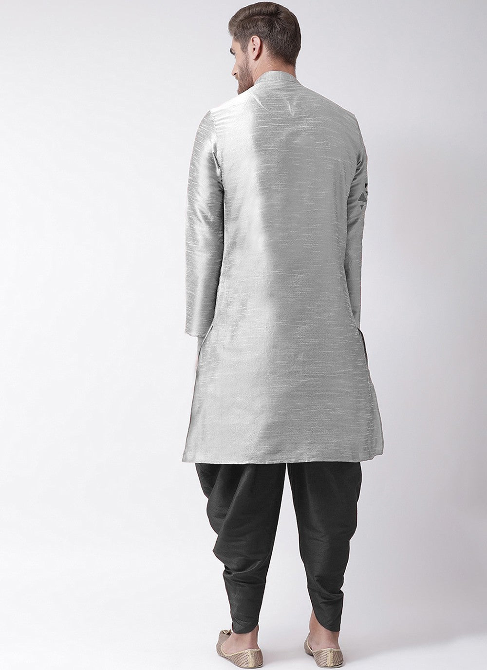 Embroidered Dupion Silk Grey Dhoti Kurta - M2074