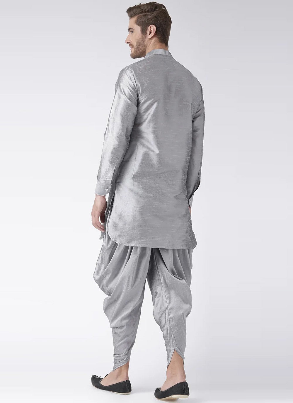 Plain Art Dupion Silk Grey Dhoti Kurta - M2498