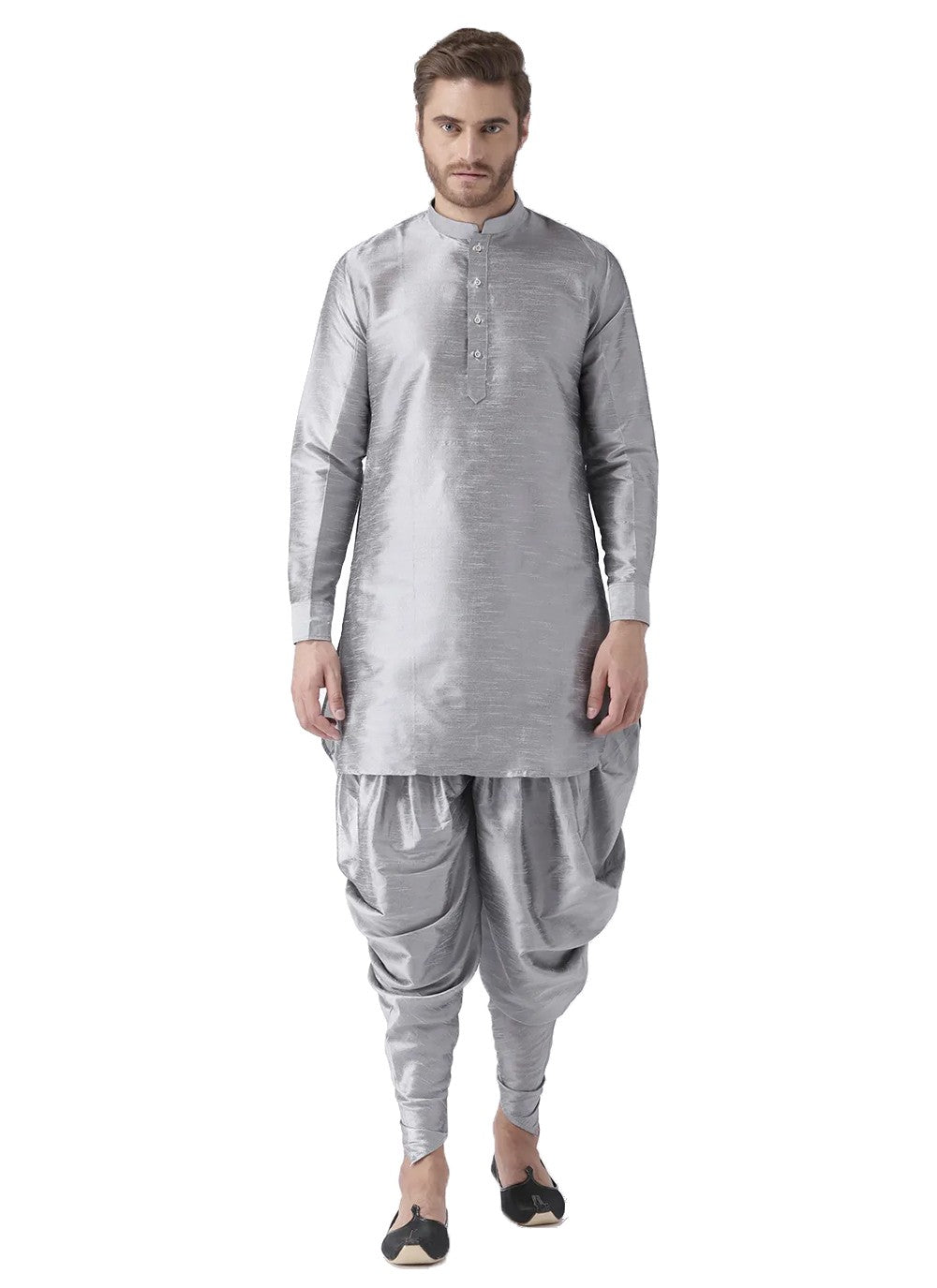 Plain Art Dupion Silk Grey Dhoti Kurta - M2498