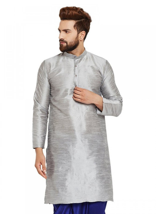 Embroidered Art Dupion Silk Grey Kurta - M1256