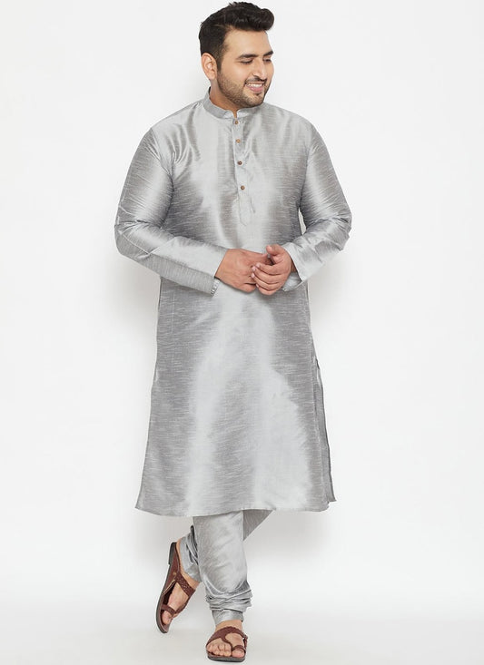 Plain Dupion Silk Grey Kurta Pyjama - M2625