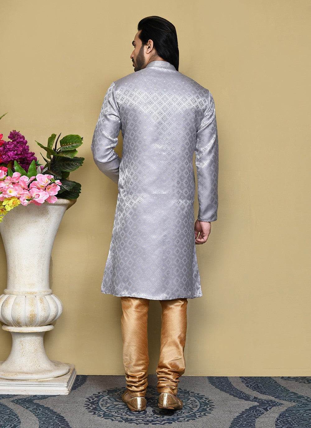 Resham Art Silk Grey Kurta Pyjama - M7851