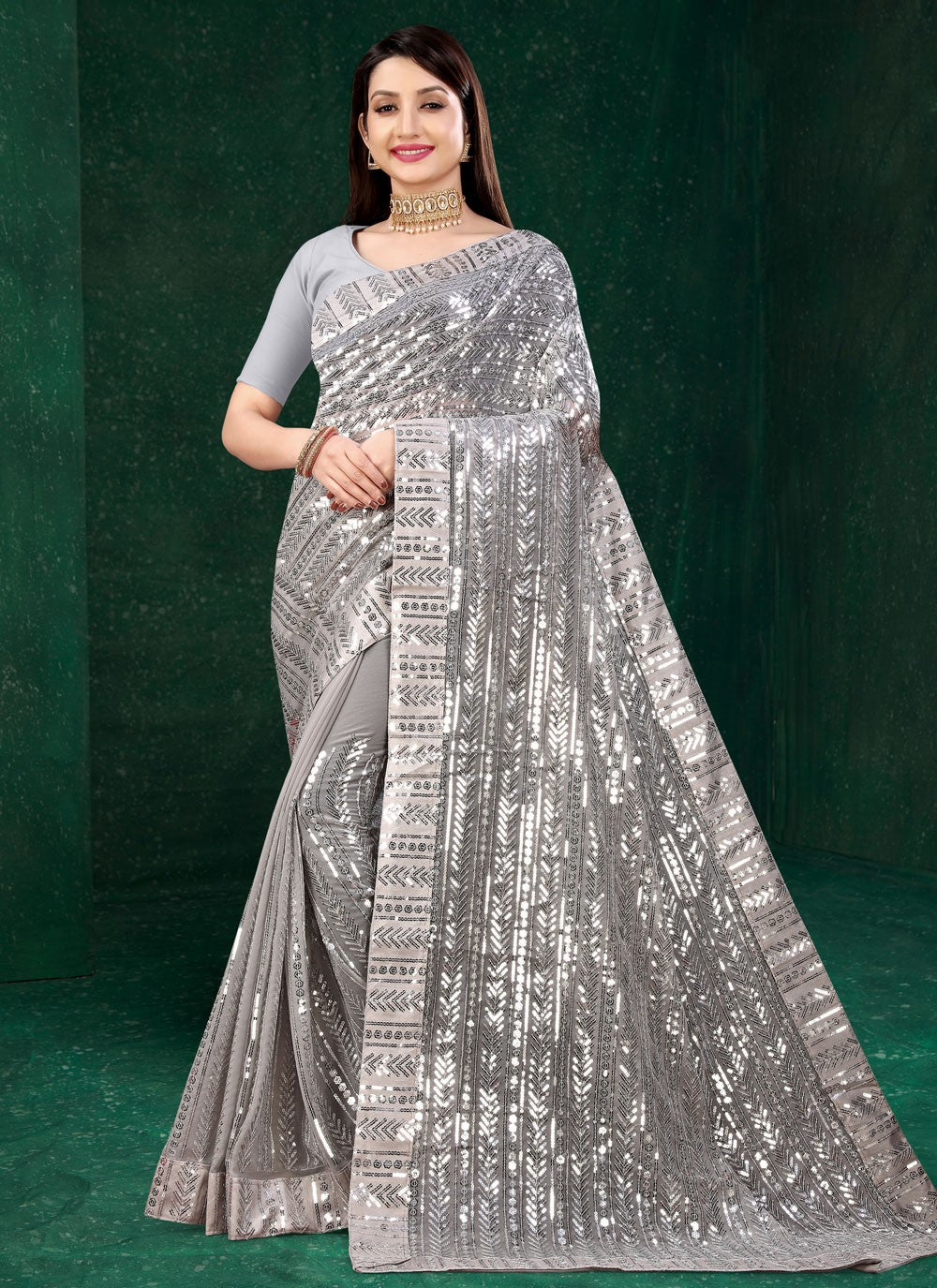 Classic Sequins Georgette Saree - S2897