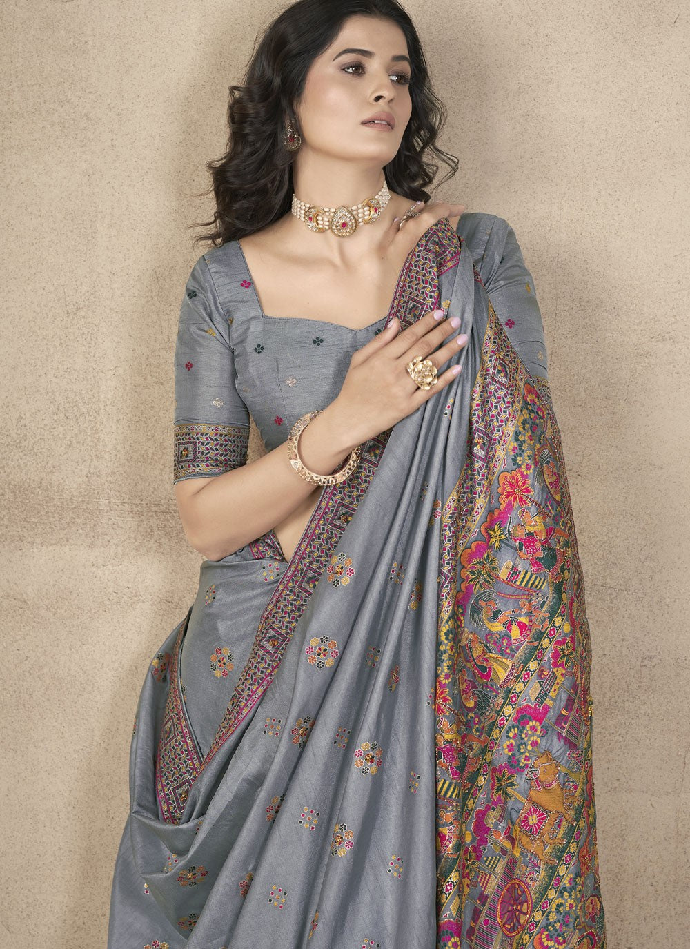 Classic Thread Pashmina Silk Saree - S9984