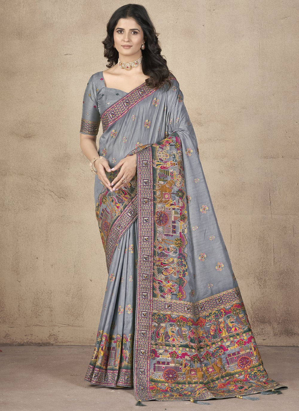 Classic Thread Pashmina Silk Saree - S9984