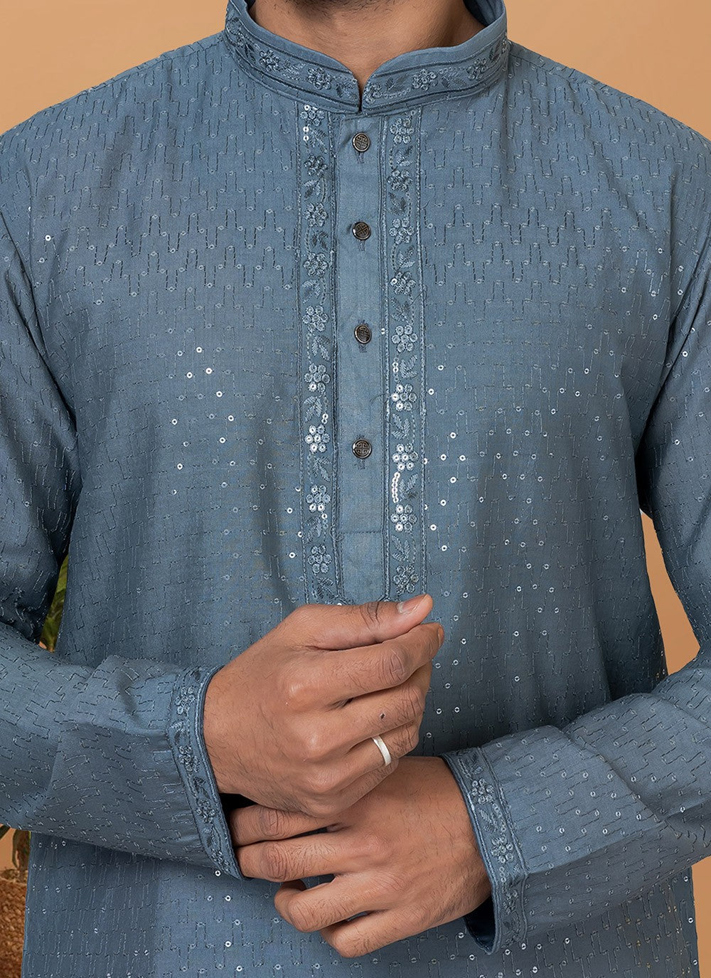 Embroidered Cotton , Viscose Grey Kurta Pyjama - M6347