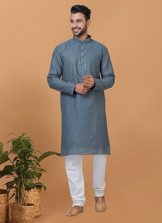 Embroidered Cotton , Viscose Grey Kurta Pyjama - M6347