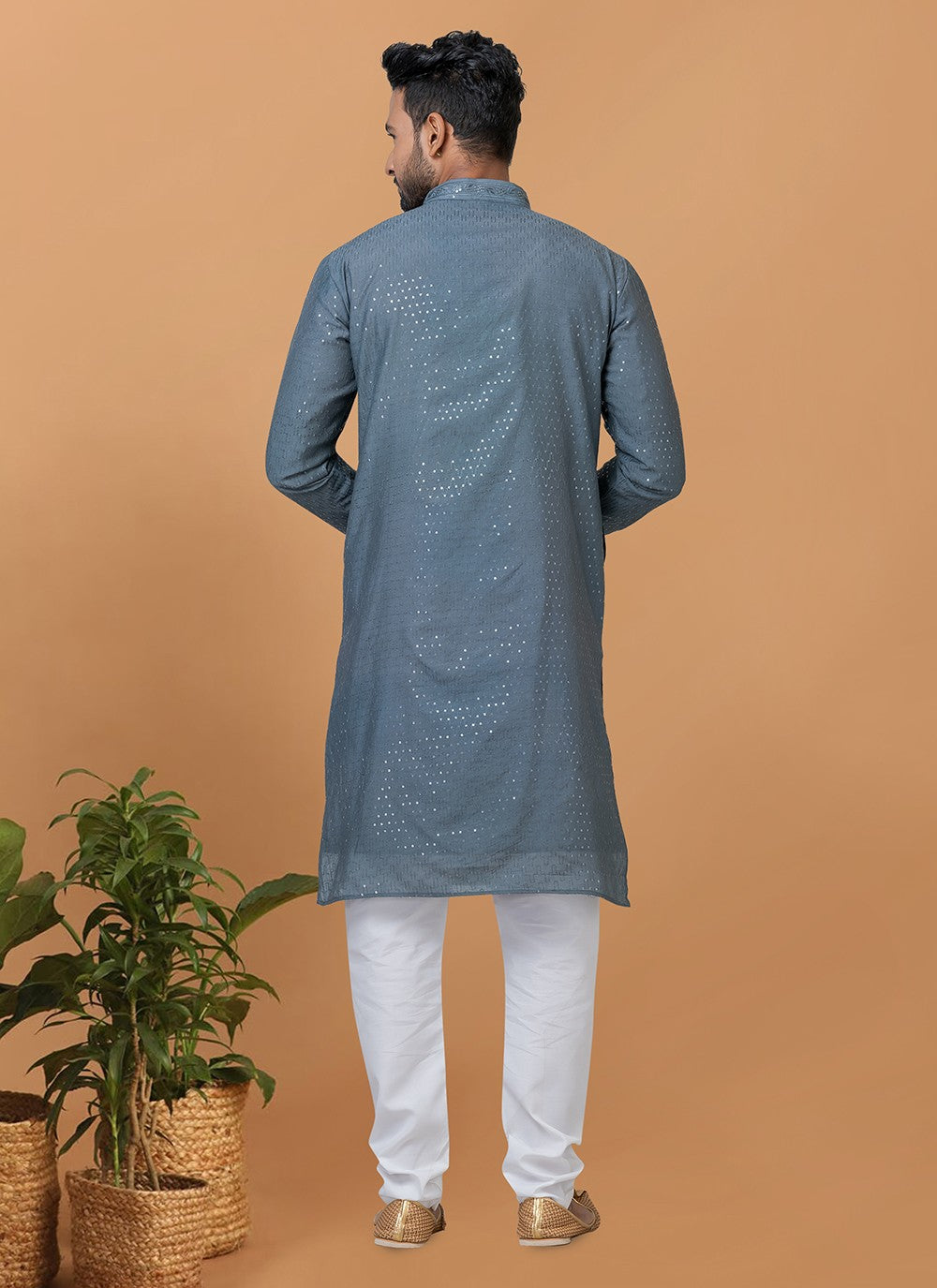 Embroidered Cotton , Viscose Grey Kurta Pyjama - M6347