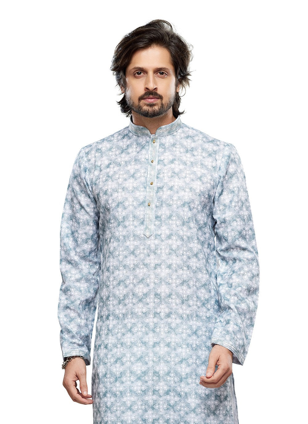 Digital Print Cotton Grey Kurta Pyjama - M6738