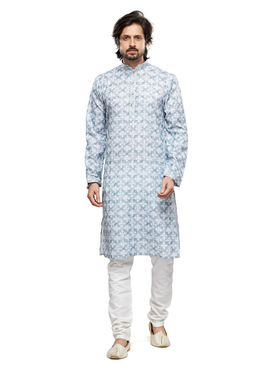 Digital Print Cotton Grey Kurta Pyjama - M6738