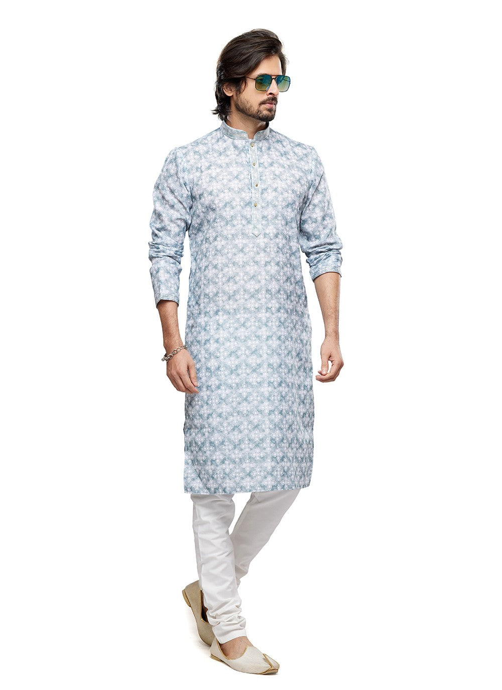 Digital Print Cotton Grey Kurta Pyjama - M6738