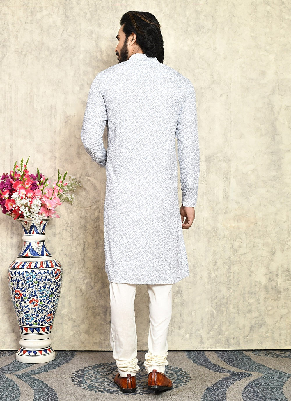 Plain Cotton Lycra Grey Kurta Pyjama - M7929