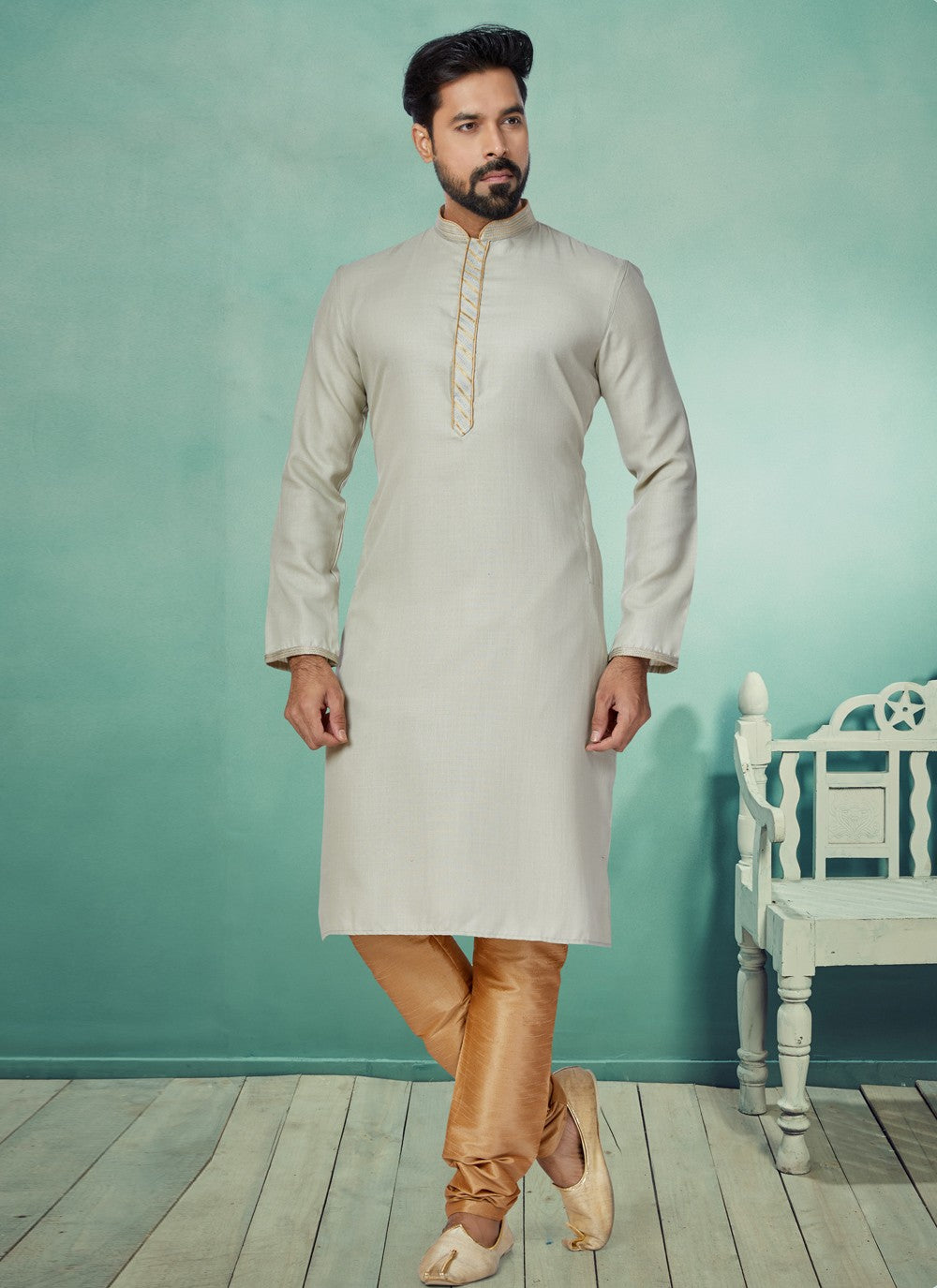 Plain Cotton Grey Kurta Pyjama - M4946