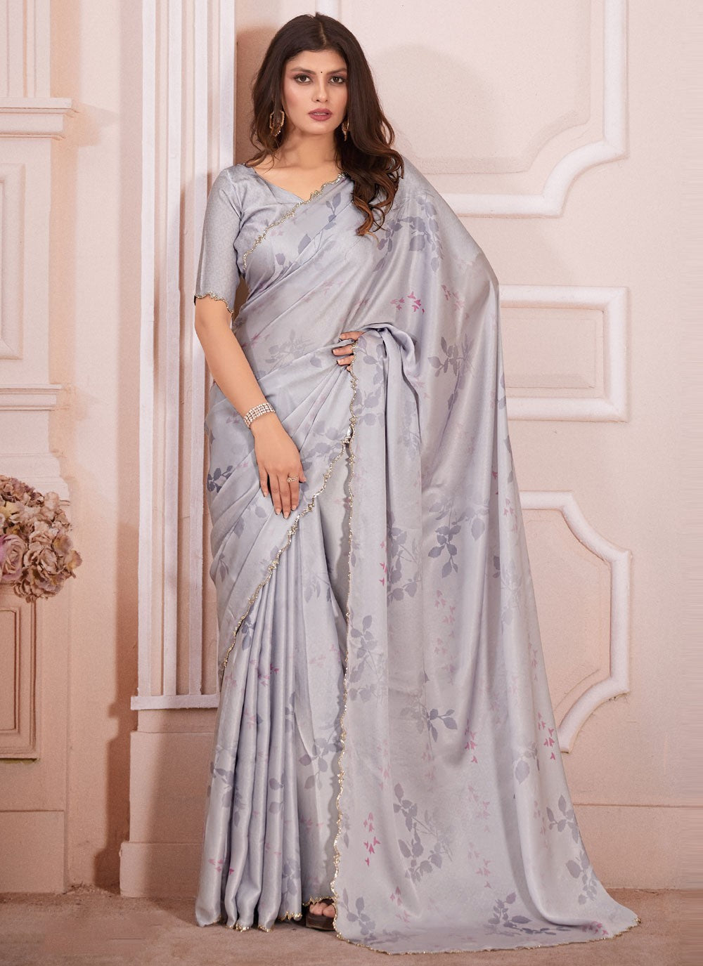 Trendy Cut Work Georgette Satin Saree - S5632