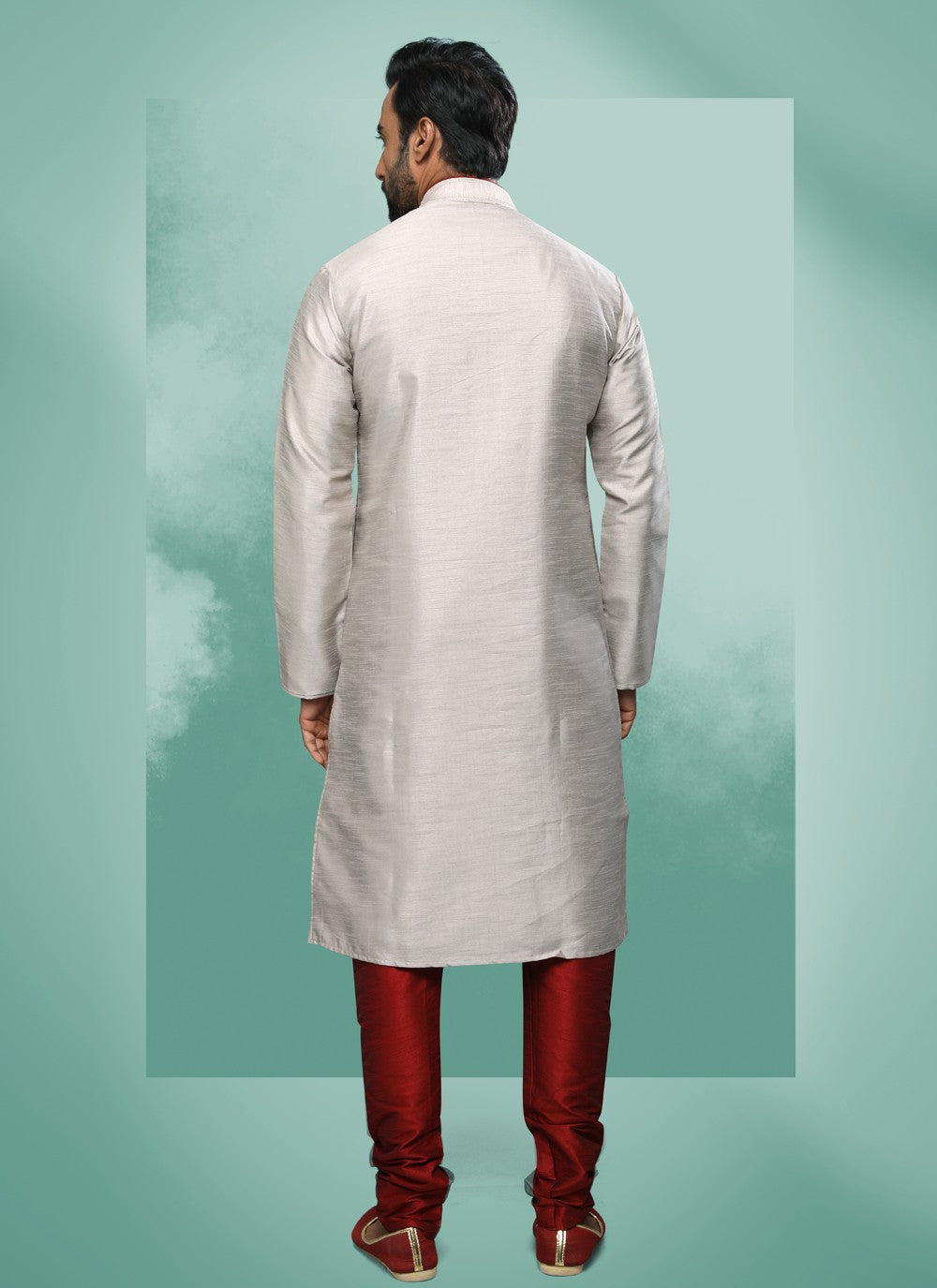 Embroidered Art Silk Grey Kurta Pyjama - M4368