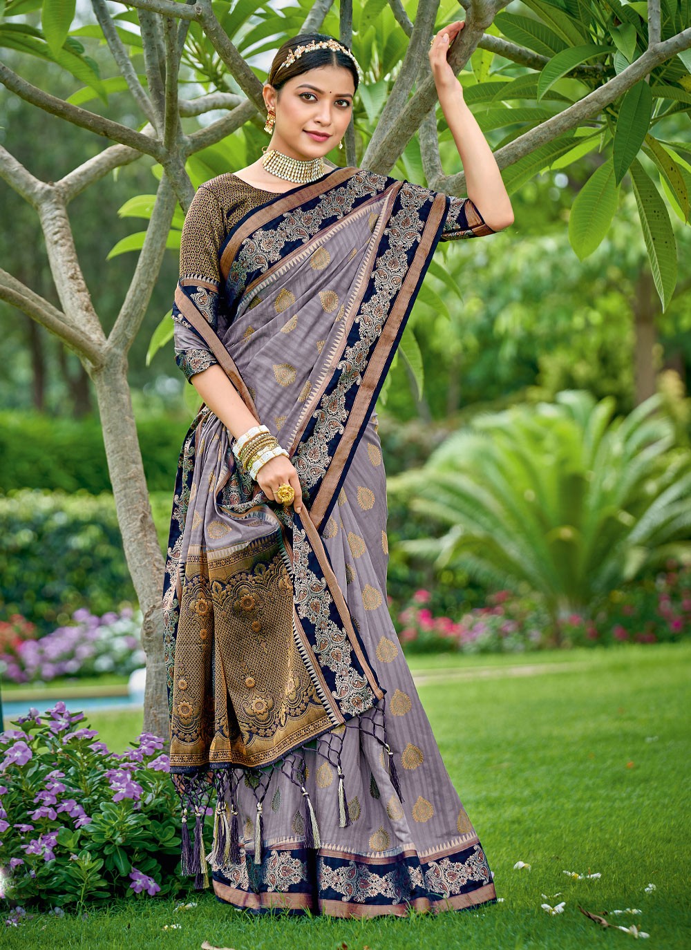 Traditional Embroidered Banarasi Silk Saree - S1525