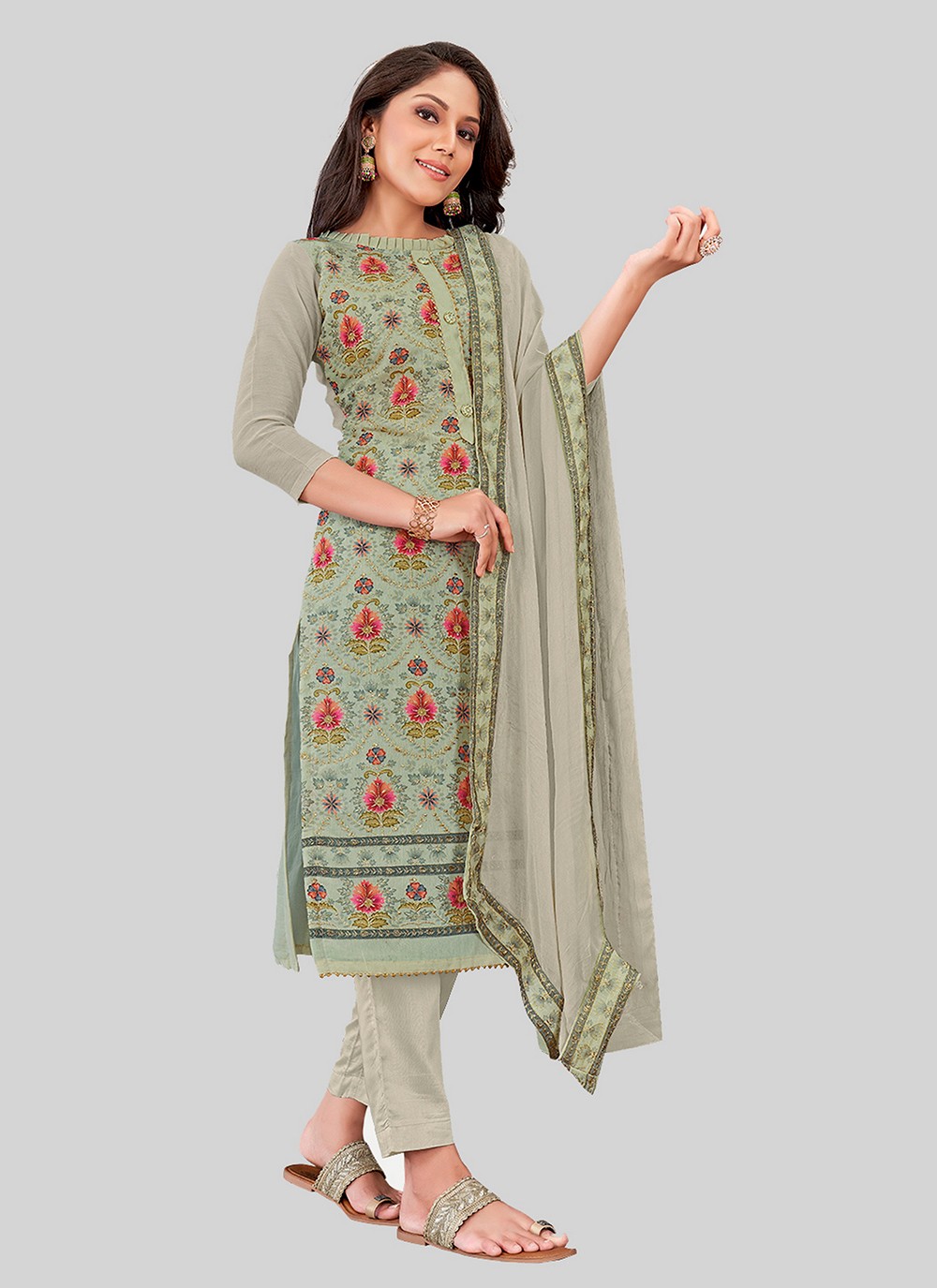 Chanderi Silk Pant Style Suit - T2500