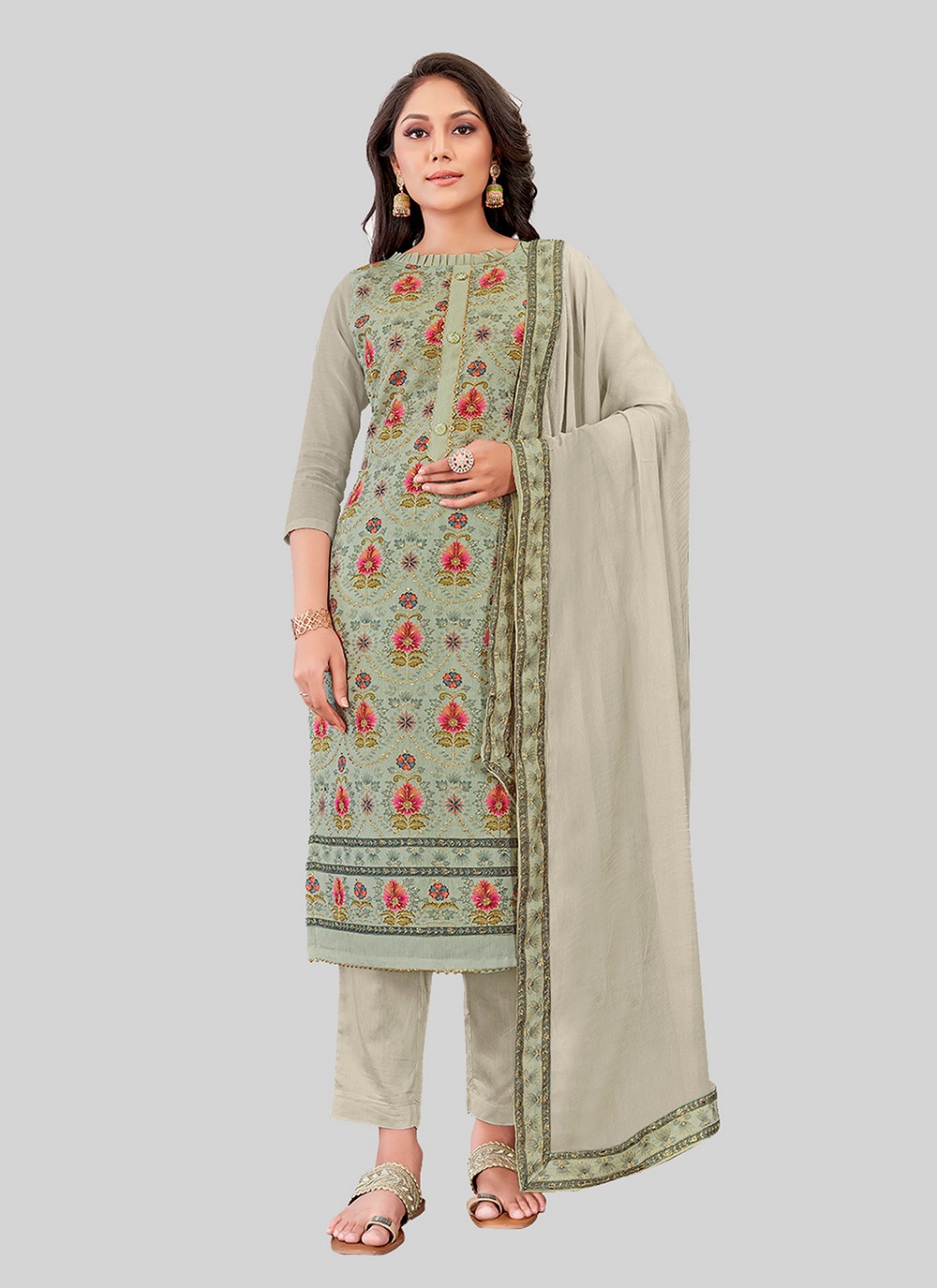 Chanderi Silk Pant Style Suit - T2500