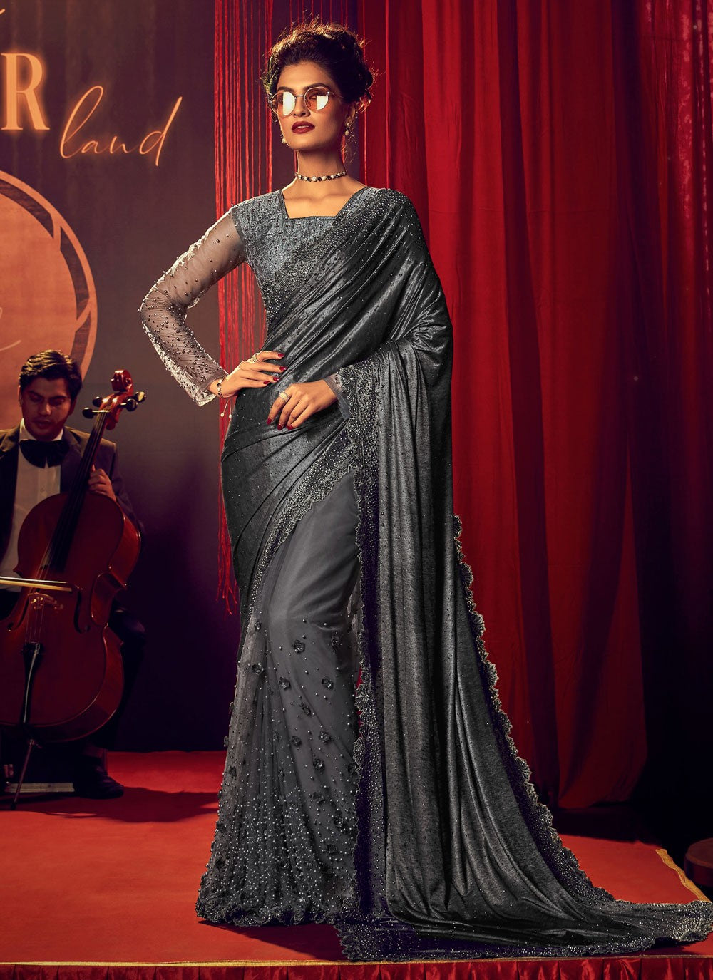 Classic Crystals Imported, Net Saree - S2652