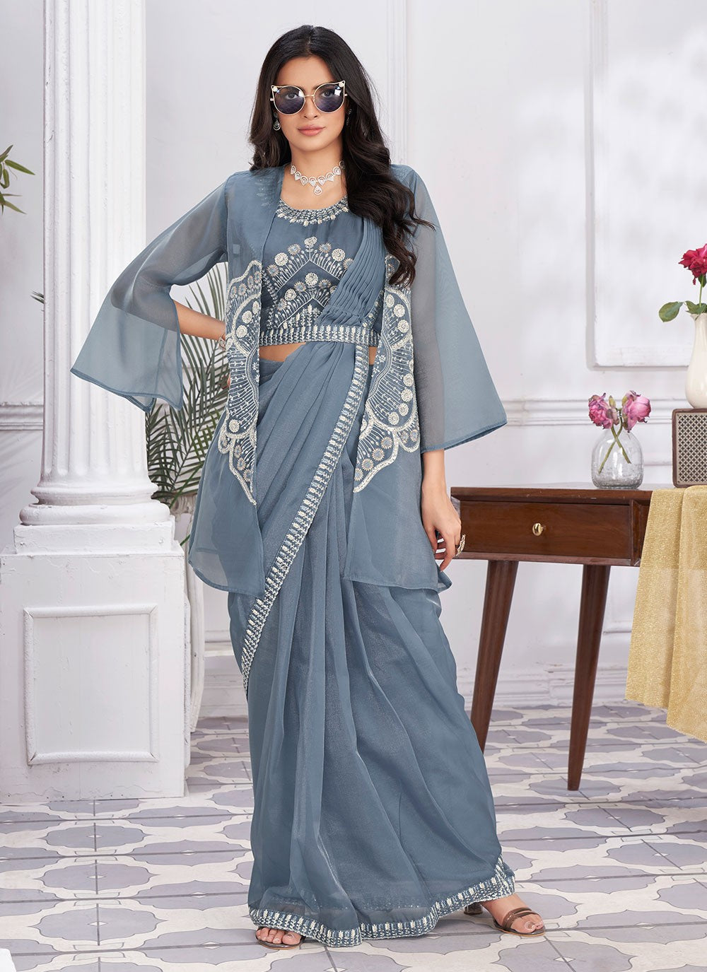 Classic Embroidered Georgette Saree - S6628