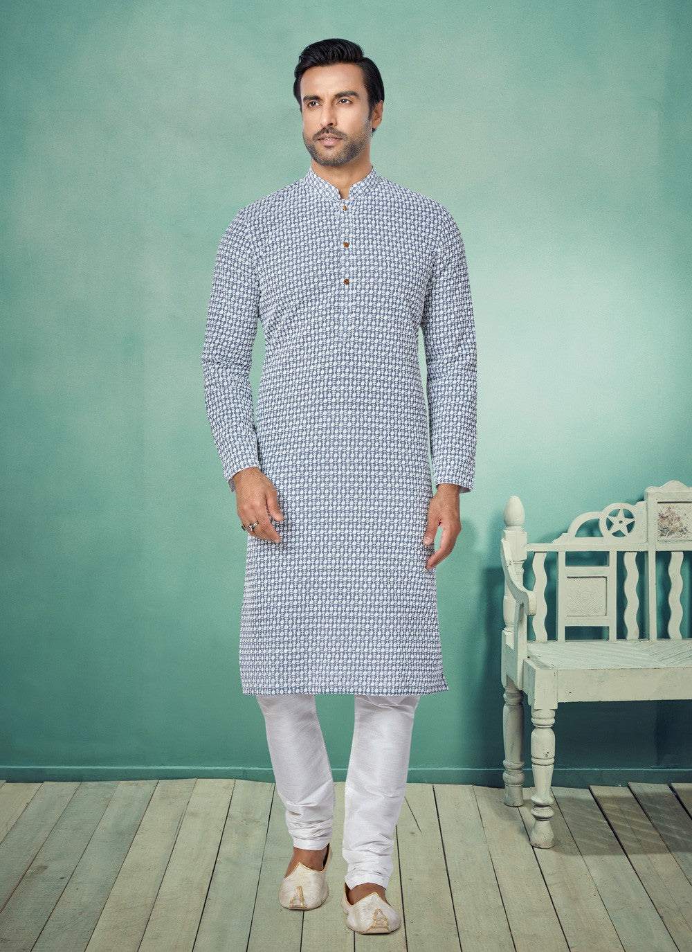 Embroidered Georgette Grey Kurta Pyjama - M4986