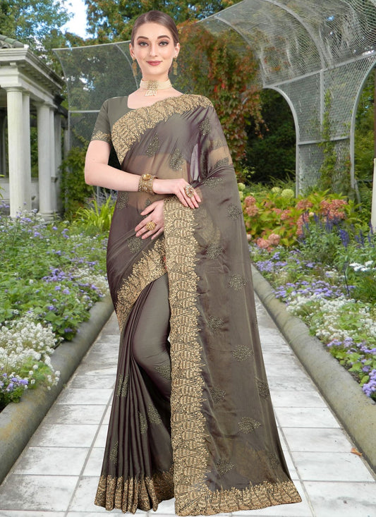 Classic Embroidered Faux Chiffon Saree - S0668