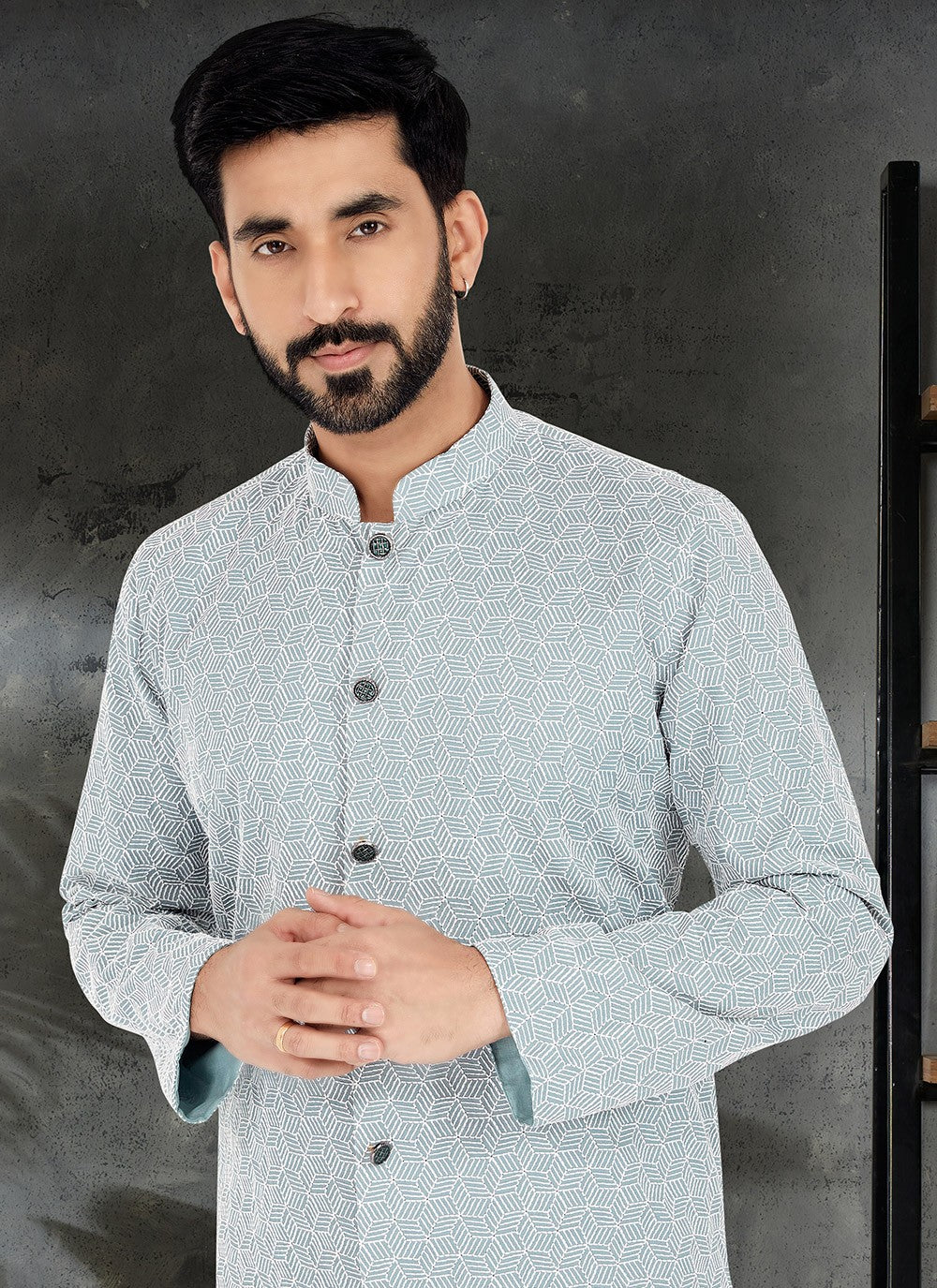 Embroidered Silk Grey Kurta Pyjama - M4970