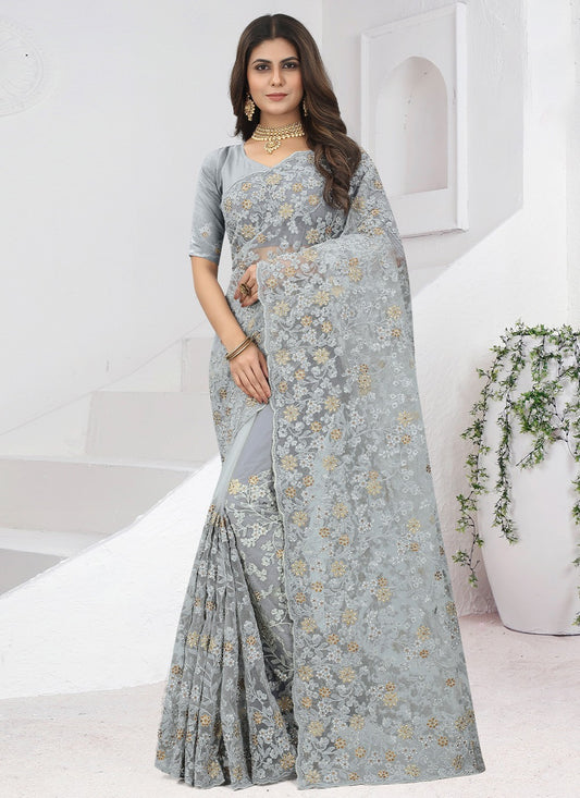 Trendy Embroidered Net Saree - S2762