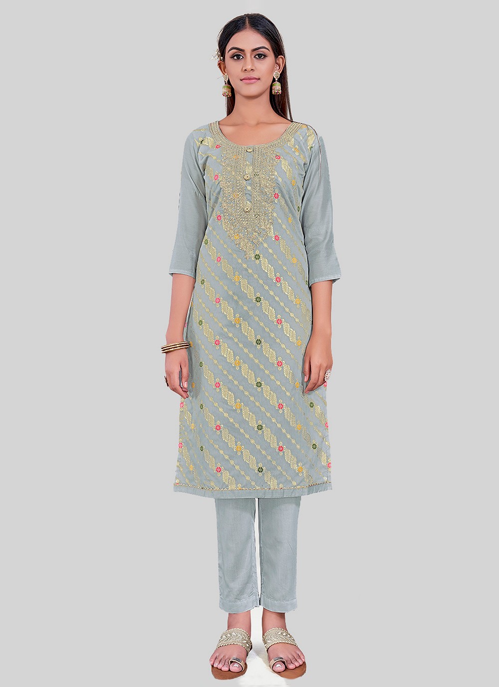 Chanderi Silk Pant Style Suit - T2492