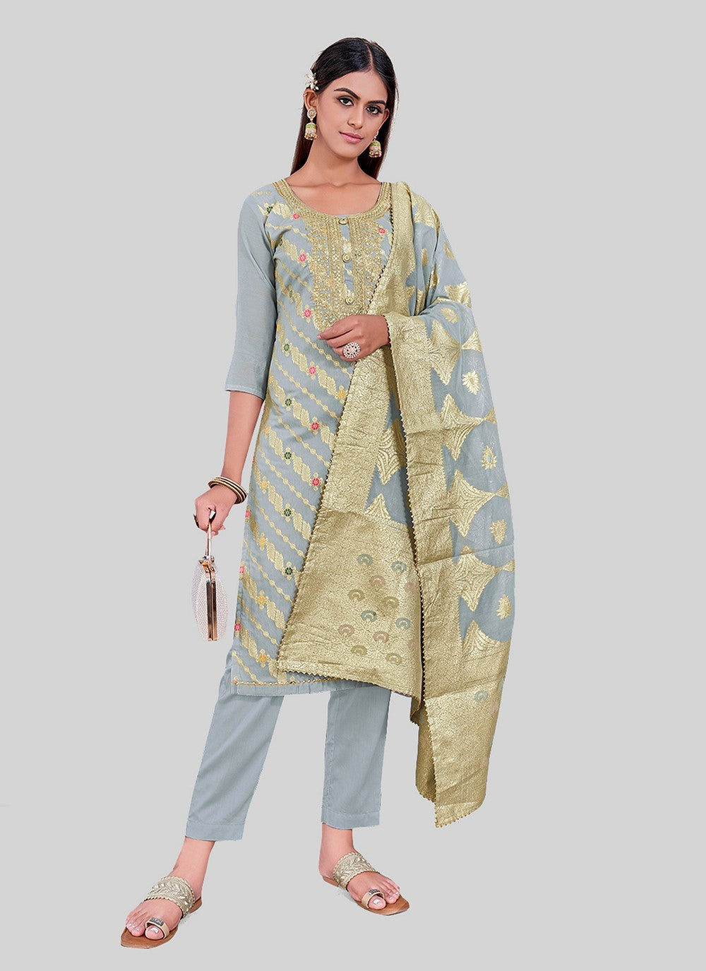 Chanderi Silk Pant Style Suit - T2492