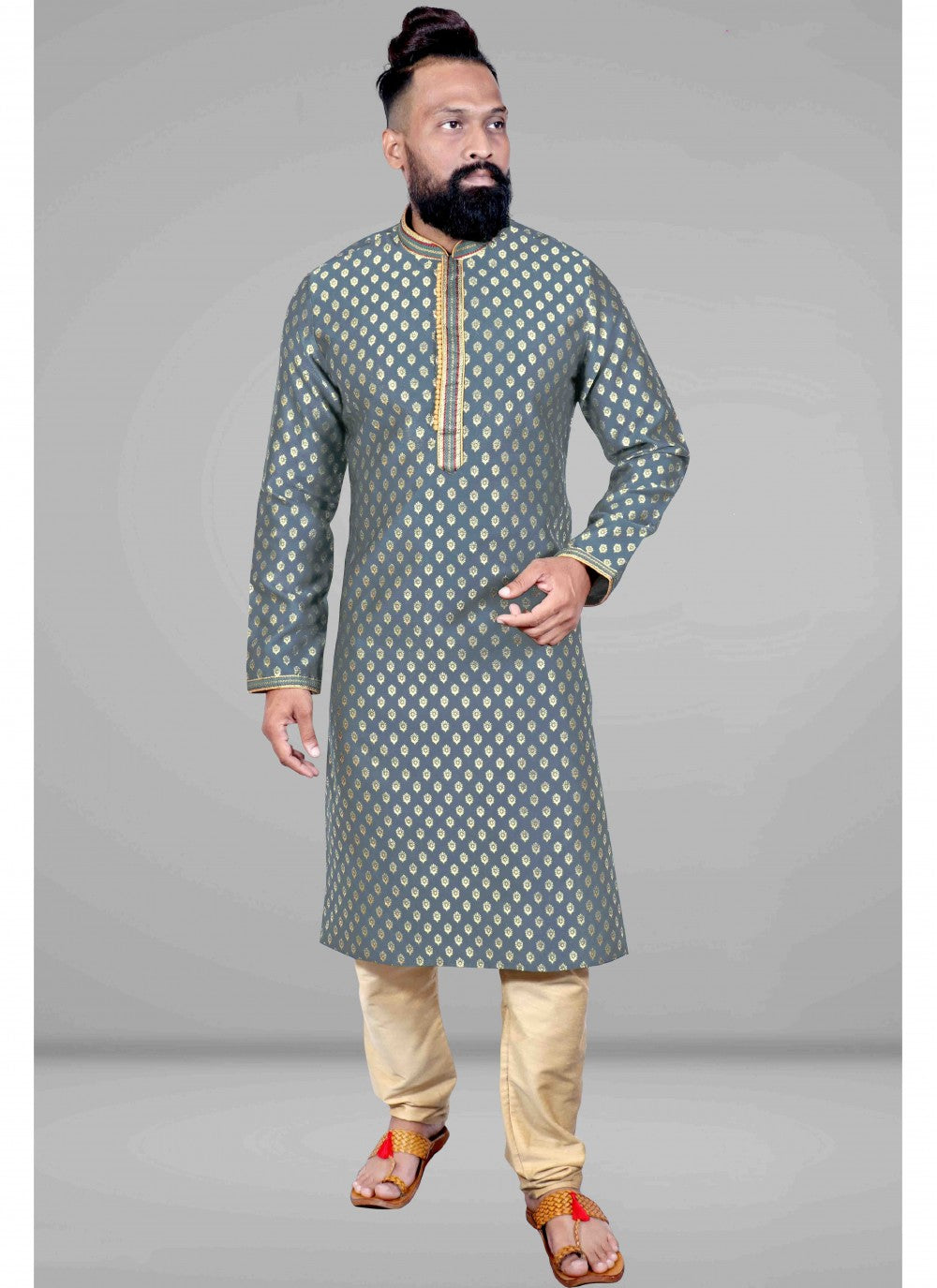 Embroidered Jacquard Grey Kurta Pyjama - M1823