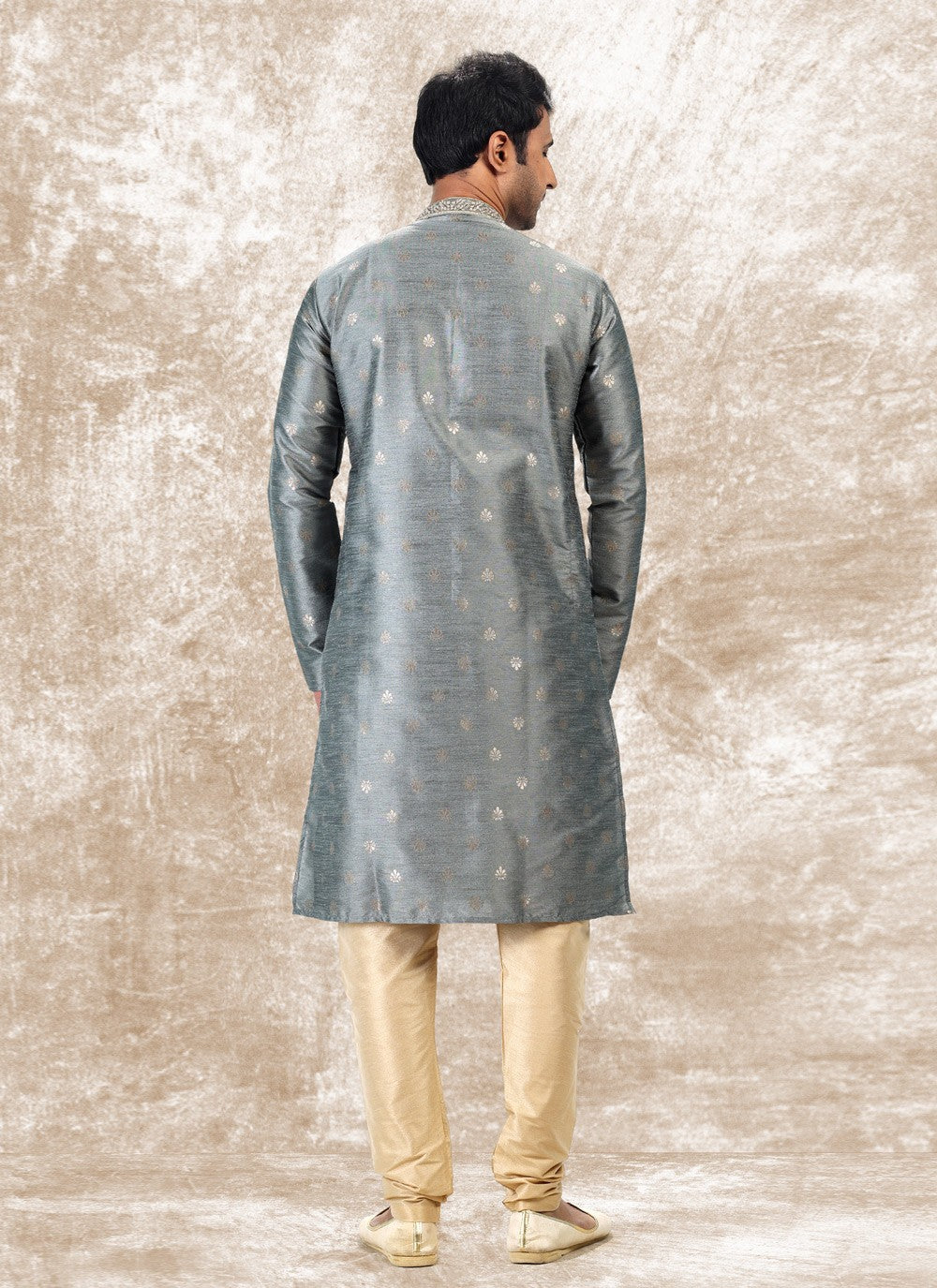 Fancy Work Brocade, Jacquard Silk Grey Kurta Pyjama - M4850