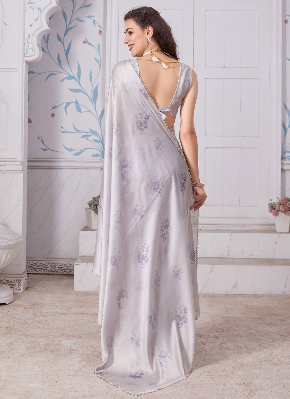 Classic Digital Print Georgette Satin Saree - S5749