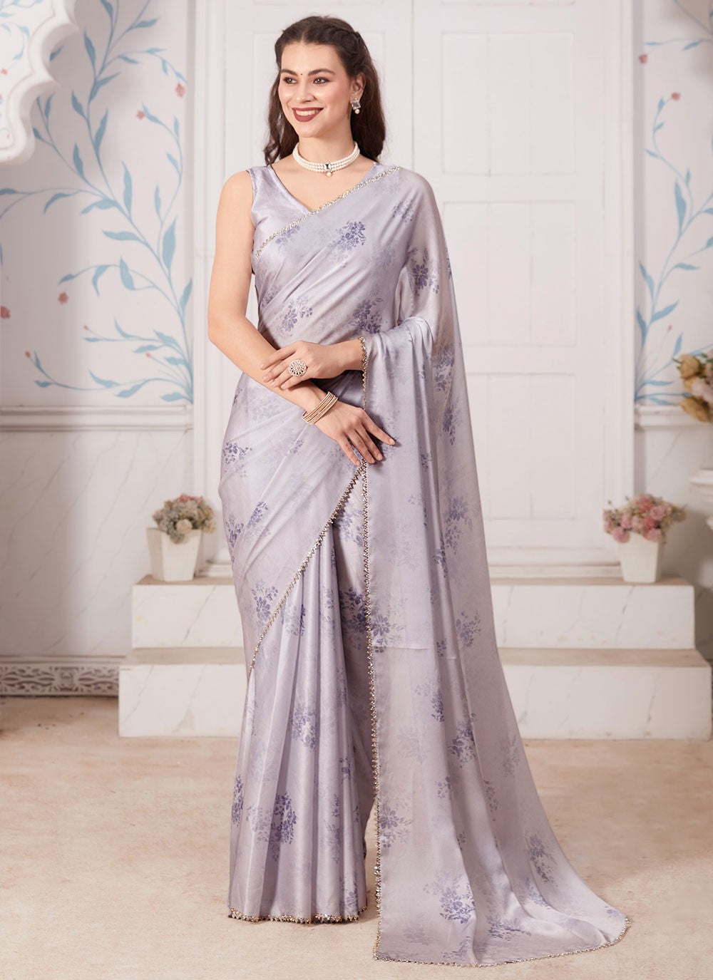 Classic Digital Print Georgette Satin Saree - S5749