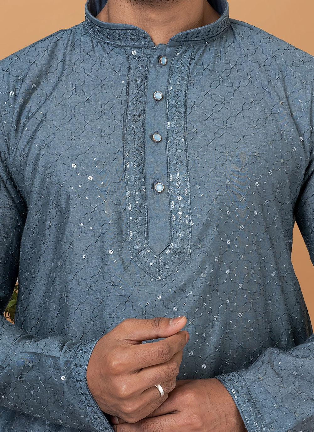 Embroidered Cotton , Viscose Grey Kurta Pyjama - M6354