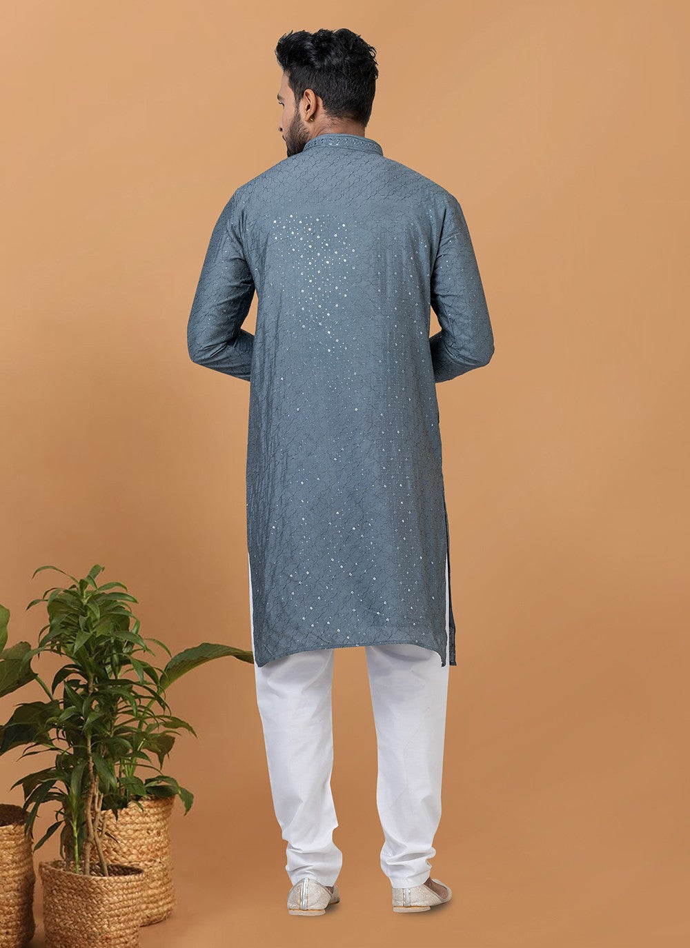 Embroidered Cotton , Viscose Grey Kurta Pyjama - M6354