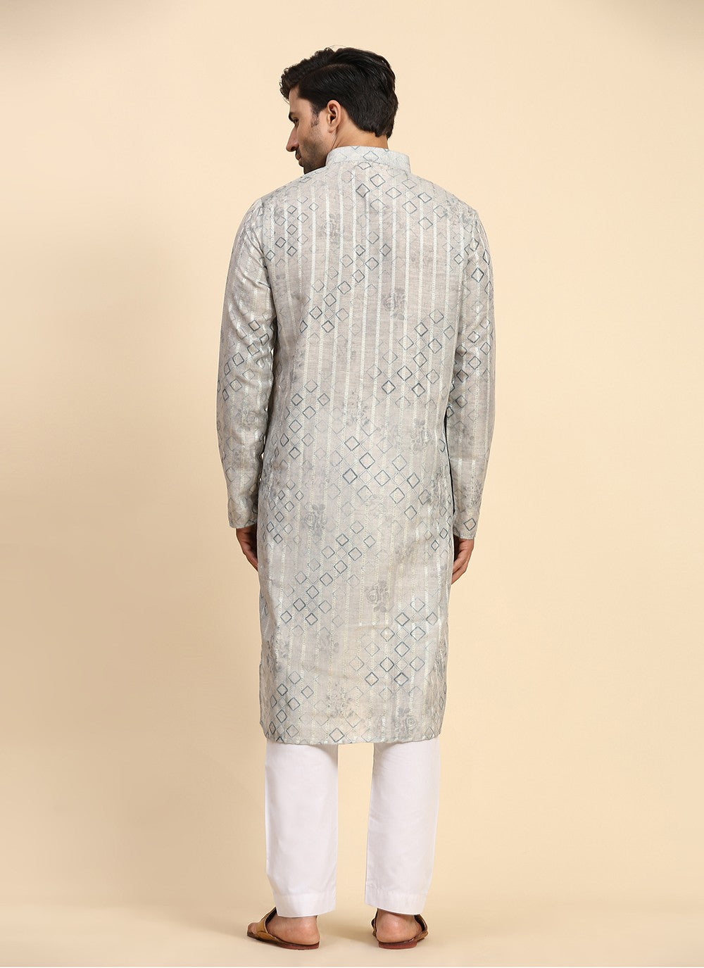 Digital Print Cotton Grey Kurta Pyjama - M8141