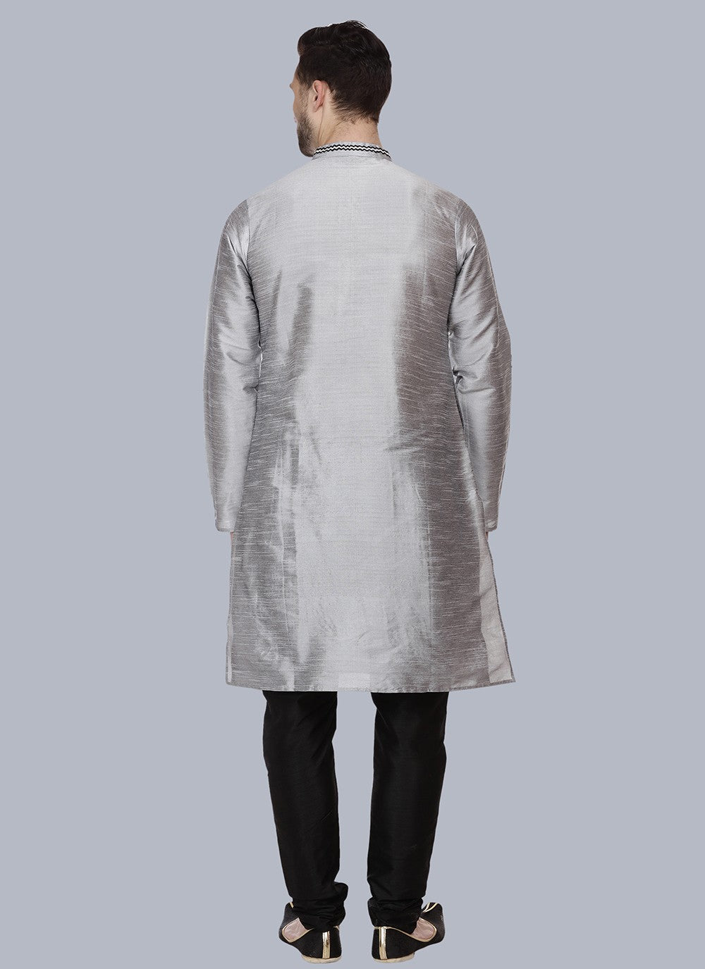 Embroidered Dupion Silk Grey Kurta Pyjama - M6551