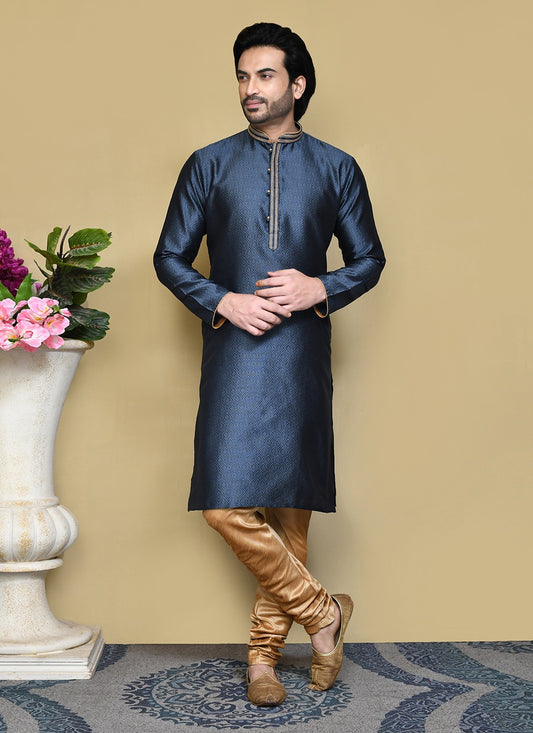 Resham Art Silk Grey Kurta Pyjama - M7831