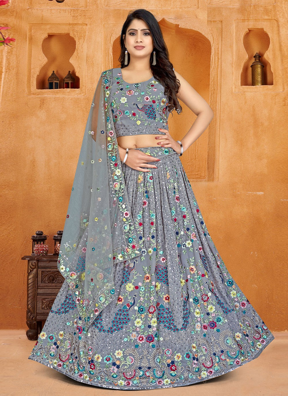 Embroidered Georgette A - Line Lehenga - L0673