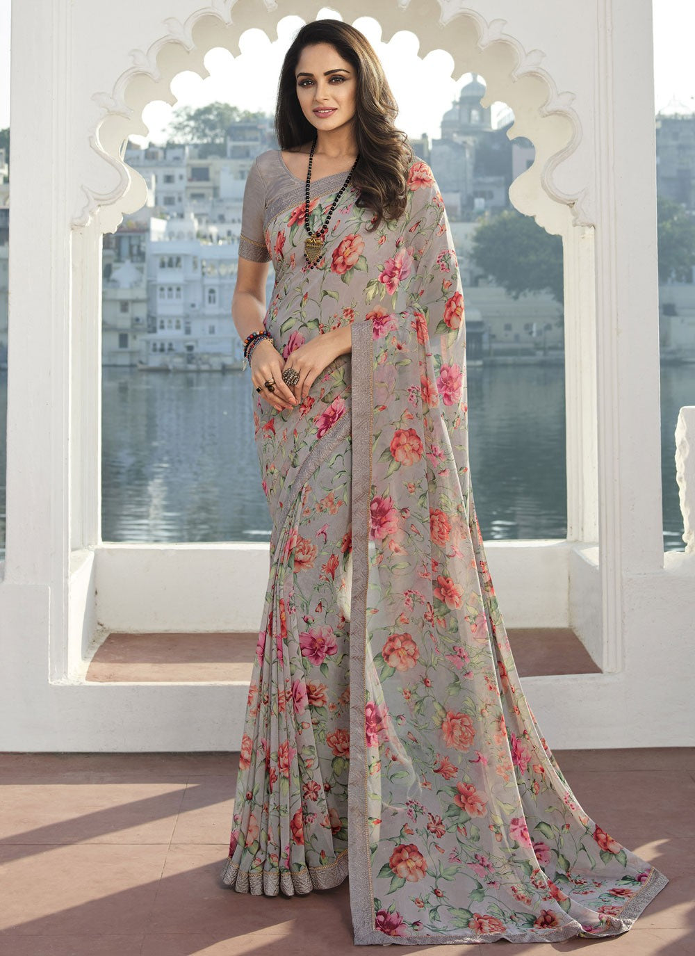 Trendy Printed Georgette Saree - S2890