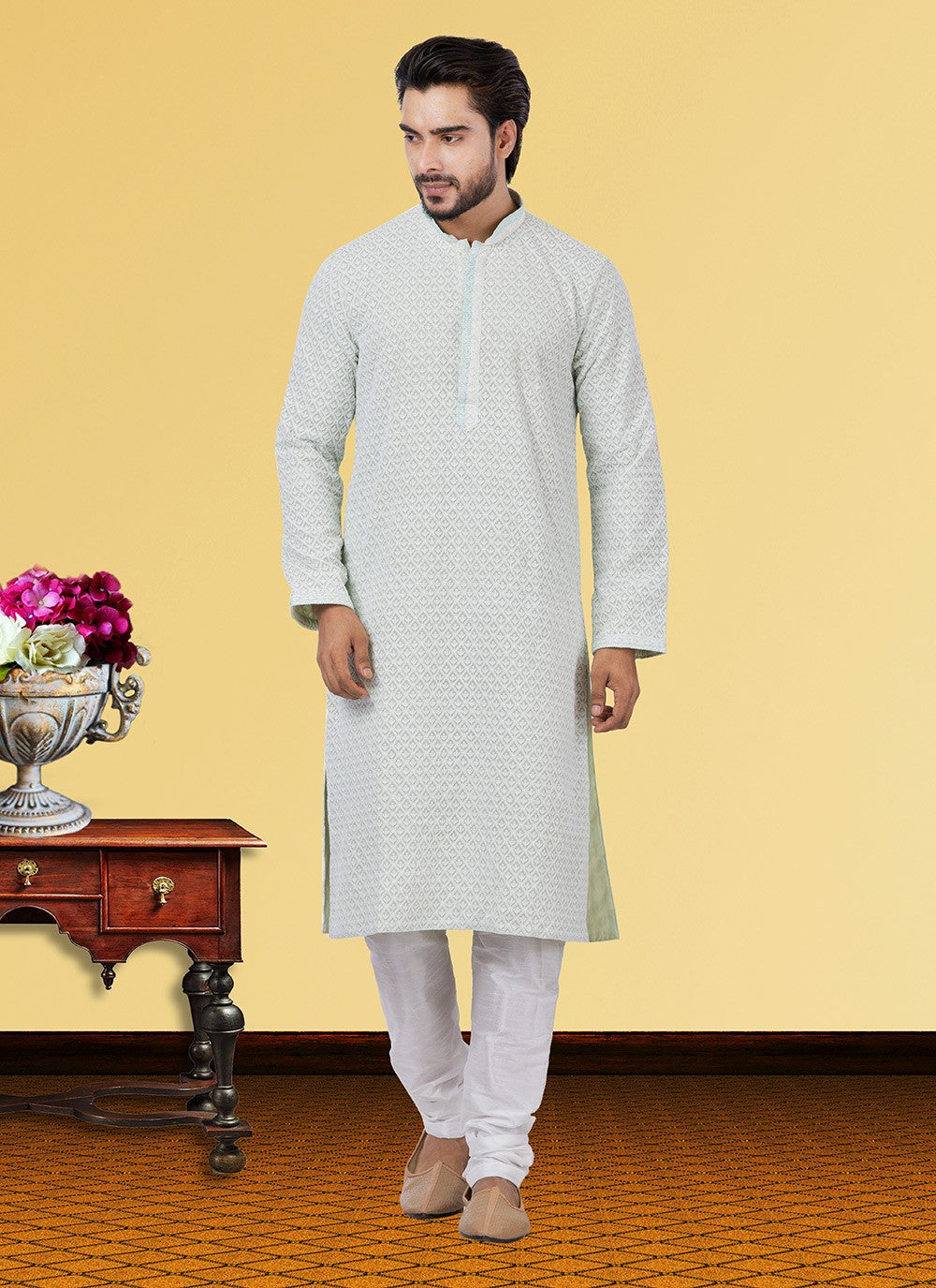 Embroidered Georgette Grey Kurta Pyjama - M3736