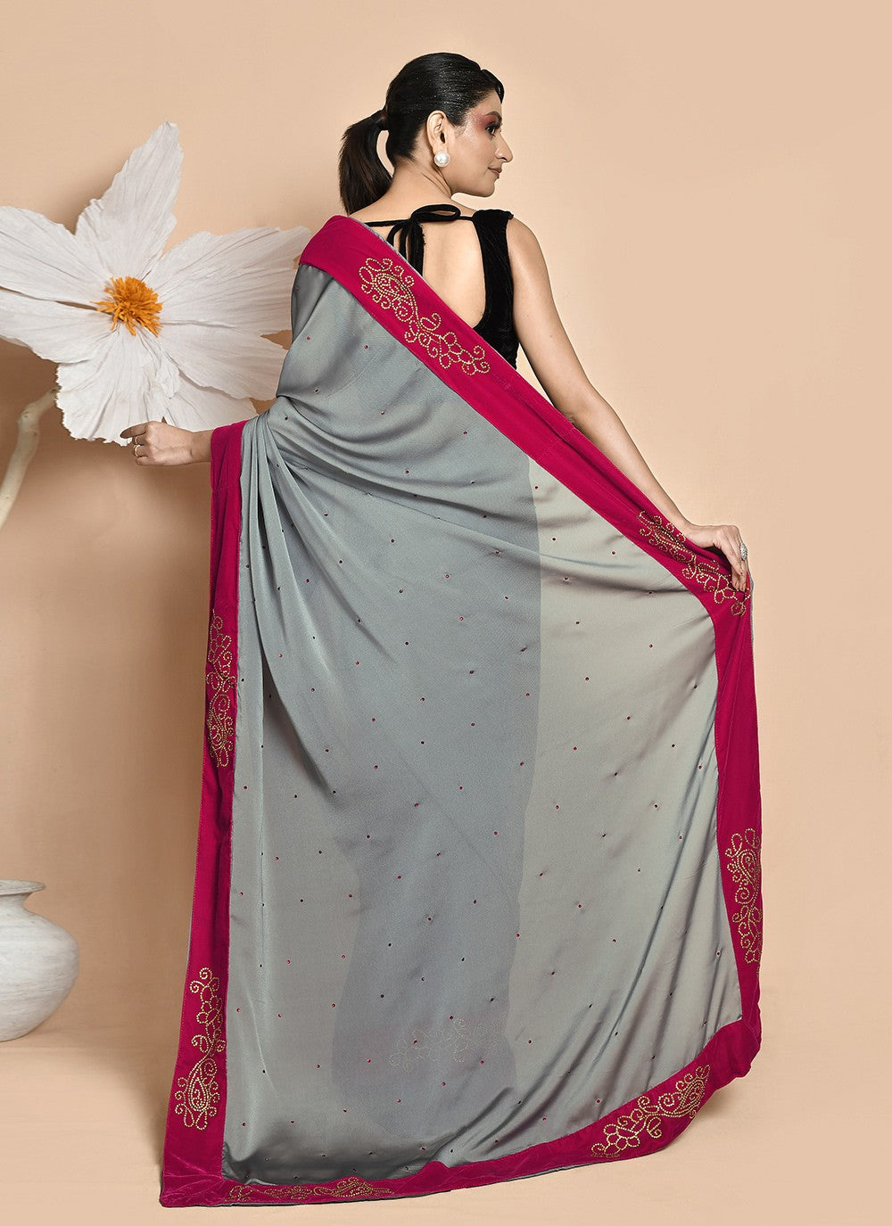 Traditional Hand Embroidery Georgette Saree - S9257