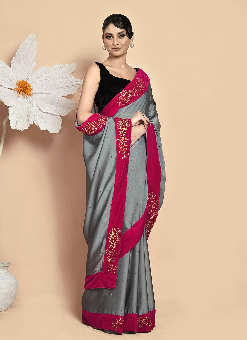 Traditional Hand Embroidery Georgette Saree - S9257